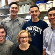 The Penn State Protein Ladder team: (Back from left) Yoshitaka Shibata, Jack Williamson, Song Tan. (Front from left) Ryan Santil